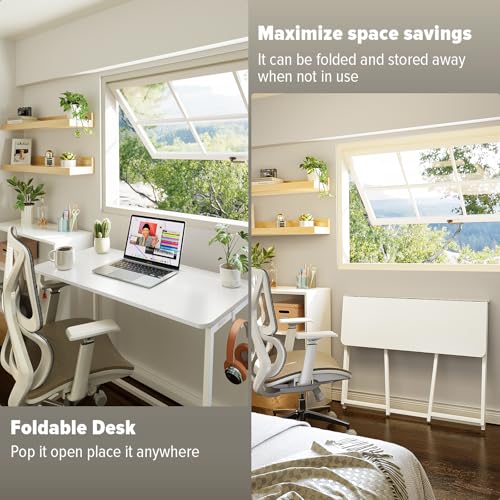 WOHOMO Folding Desk, 39.4" Foldable Computer Table for Small Spaces, White - color: White, size: Large Size:39.4 x 15.7