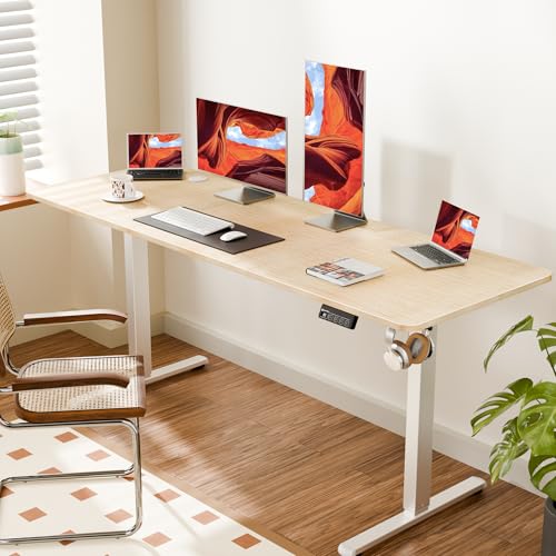 67"x24" Standing Desk, Height Adjustable Sit-Stand Office, Oak | Electric Adjustable Standing Desk, Sit to Stand Computer Office Desk with Splice Board, Memory Preset, Lifts 28.7''-46.5" - color: White Frame-gold Oak, size: 67-inch