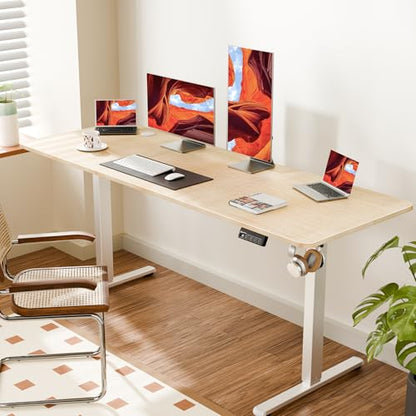 67"x24" Standing Desk, Height Adjustable Sit-Stand Office, Oak | Electric Adjustable Standing Desk, Sit to Stand Computer Office Desk with Splice Board, Memory Preset, Lifts 28.7''-46.5" - color: White Frame-gold Oak, size: 67-inch