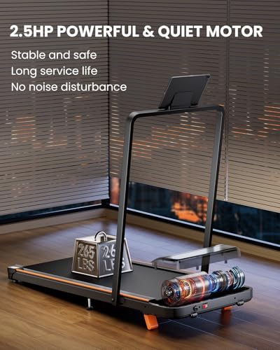 Walking Pad with Handle Bar - 2 in 1 Under Desk Treadmill | 8% Manual Incline, LED Display, 265 LBS Capacity, 2.5HP Compact Treadmills for Home Office - color: Light Black