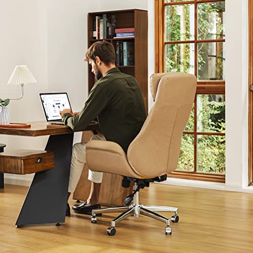 Glitzhome Adjustable High-Back Office Chair Executive Swivel Chair PU Leather Desk Chair, Camel - color: Camel