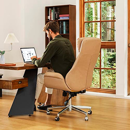 Glitzhome Adjustable High-Back Office Chair Executive Swivel Chair PU Leather Desk Chair, Camel - color: Camel