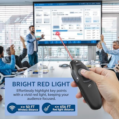 Presentation Clicker for PowerPoint, Rechargeable with 2-in-1 USB-A & USB-C | 2-in-1 USB-A & USB-C Receiver, Plug & Play, 50FT Range, Page Up/Down, Full/Black Screen, Mac & Windows Compatible - style: Red Light-Rechargeable