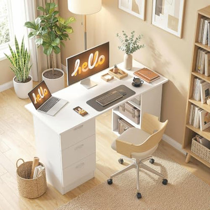 HOMCOM Computer Desk with Drawers, 47" Home Office Desk with Storage, White - color: White