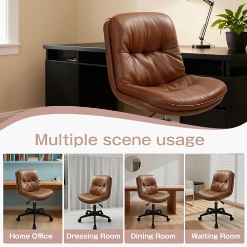 Office Chair, Ergonomic Desk Chair with Padded Cushion & Backrest, Adjustable Height & 360° Swivel, Armless Task Chair for Home Office, Computer Desk & Vanity Brown - color: Brown
