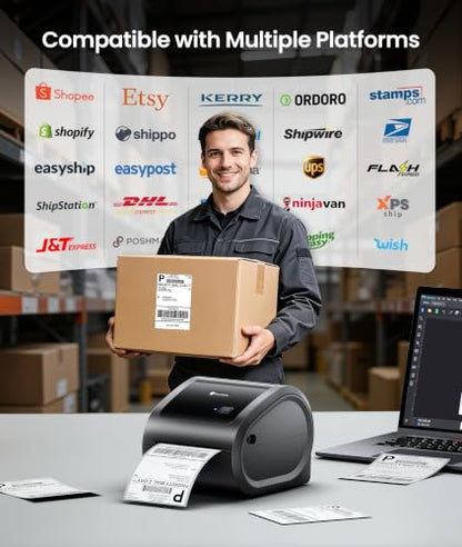 Phomemo 300DPI 4x6 Thermal Shipping Label Printer with 500 Labels | Ethernet Bluetooth & USB connection, Thermal Printer for Small Business, Compatible with iOS Android Windows Mac USPS UPS - color: Grey