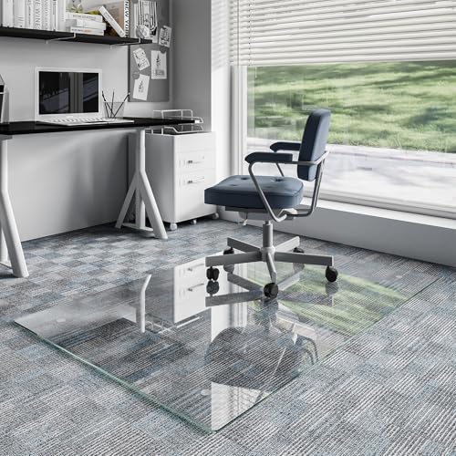 Koonmi Glass Chair Mat for Carpet, 40"x60" Thick Office Chair Mat | Tempered Glass Chair Mats with Round and Polished Edges, Smooth Rolling for Carpet Floor Protection, Scratch-Resistant - color: Transparent, size: 40"x60"