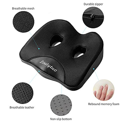 LOUTYTUO Seat Cushion Pillow,100% Memory Foam and Washable Cover,for Office Chair,Car Seat and Wheelchair, Soft Support Seat Cushion - color: Black
