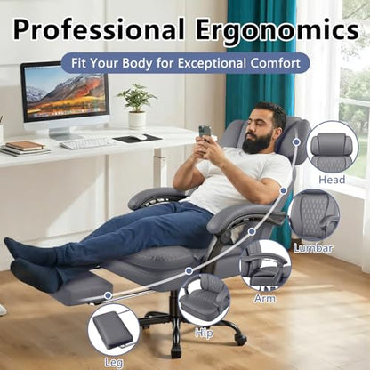 Office Chair with Foot Rest 400lbs, Heavy Duty Executive Leather Office Chair for Heavy People,Big and Tall High Back Ergonomic Comfy Office Desk Chair with Lumbar Support,Grey - color: Grey