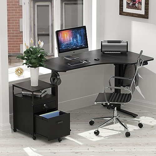 SHW Box File Rolling Mobile Cabinet with Lockable Drawer, Black - color: Black