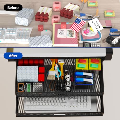 Under Desk Drawer Organizer No Drilling 2 Slide Out Drawer Under Table Storage Drawer Clamp On Under Desk Management Drawer Organizer Suitable for Home and Office