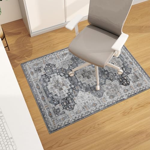 chakme Office Chair Mat for Hardwood Floor, 48"x36" Easy Glide Computer Desk Mat Protector for Rolling Chair Under Desk Rug Nonslip Backing, Machine Wash, (Boho) - color: Black/Grey, size: 36"x48"