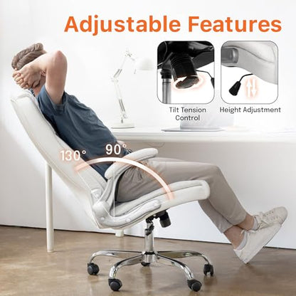 NEO CHAIR Office Desk Chair, High Back PU Leather with Flip-up Arms, White - color: White