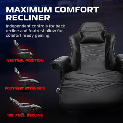 Respawn 900 Gaming Recliner Chair with Footrest, Cup Holder and Swivel | Ergonomic gaming recliner with footrest, cup holder, lumbar support, 135° recline & 360° swivel for console gaming - color: Black