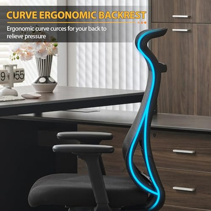 Qulomvs Mesh Ergonomic Office Chair Home Office Desk Chair with Headrest Height Adjustable Computer Executive Desk Chair with Wheels 360 Swivel Task Chair - color: Black