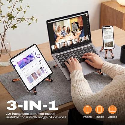 C Coiro 3-in-1 Magnetic Foldable Laptop Stand and Phone Stand for Desk Aluminum Alloy Adjustable Holder 10–16” Laptops & 4–13” Phones/Tablets, Magnetic Compatible with iPhone Android, Orange - color: Orange