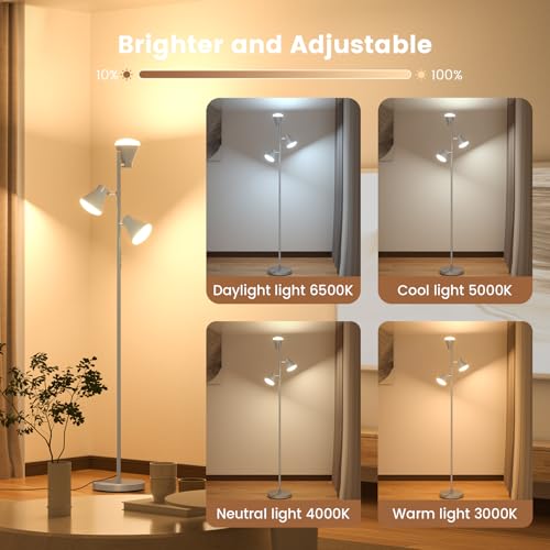 SIBRILLE 36W LED Tree Floor Lamp with Remote for Living Room Bedroom - color: Silver Gray