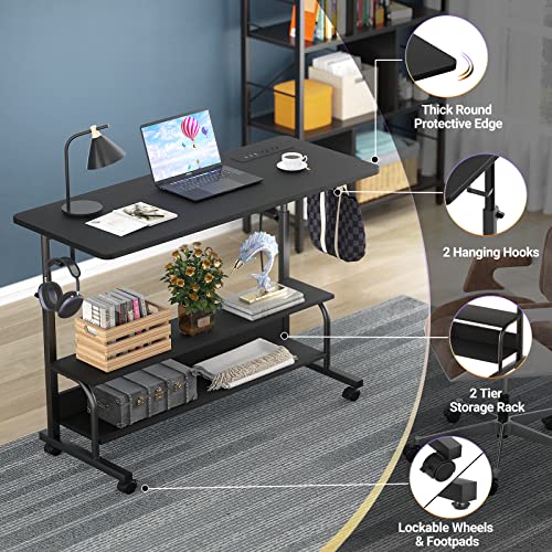 Armocity 39" Rolling Standing Desk with Charging Station for Couch Bed - color: Black, size: 39''