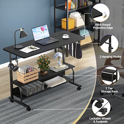 Armocity 39" Rolling Standing Desk with Charging Station for Couch Bed - color: Black, size: 39''