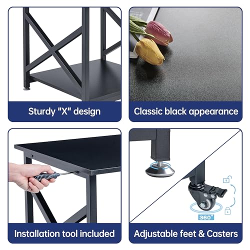 Fannova 2 Tier Large Printer Stand 23.6"x23.6"x22.6" with Storage Shelf | Heavy Duty 3D Printer Table with Industrial Wheels - All 4 Lock, Home Office Rolling Printer Cart, Mini Fridge Stand, Black - color: Black