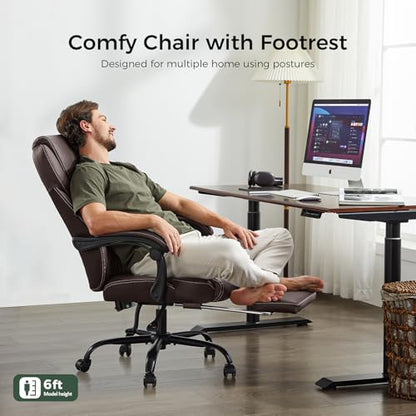 amseatec Big and Tall Office Chair with Footrest, Lumbar Support, Brown - color: Brown