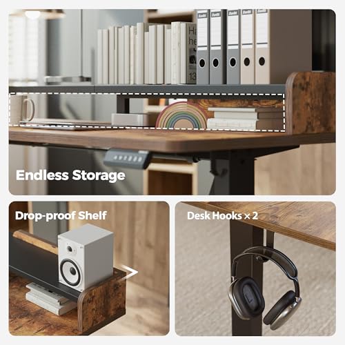 Agilestic L Shaped Standing Desk with Monitor Shelf, 63 Inch, Rustic Brown - color: Rustic Brown, size: 63 x 55 Inch with shelf