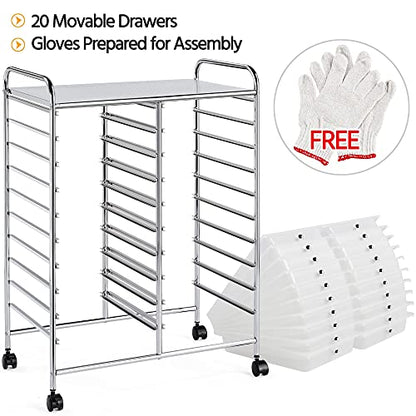 Yaheetech 20-Drawer Rolling Storage Cart on Wheels, Craft Organizer, White - color: White, style: 20 Drawers