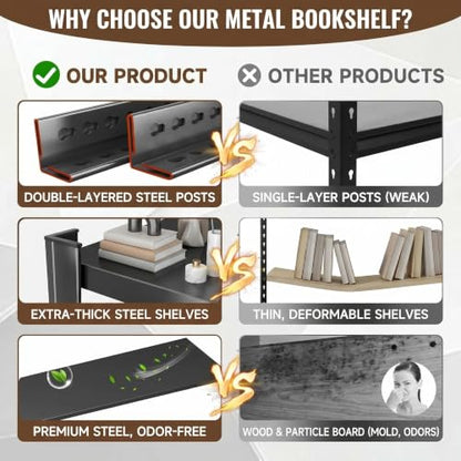 Heavy Duty 4 Tier Metal Book Shelf Adjustable Bookcase | 2400 LBS Bolt-free Storage Shelves with Deep Bookshelf for living Room, Office and Garage Storage, 14"Wx 12"Dx 45"H - size: Enhanced 4 Tier-14"Wx 12"Dx 45"H