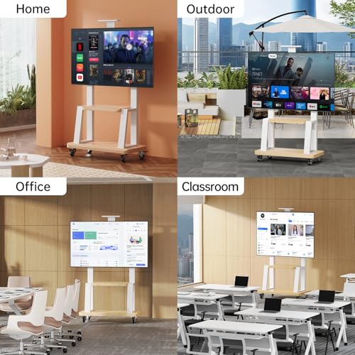 Mobile TV Stand on Wheels for 32-75 Inch TVs | With Top Projector tray& 2-Tier Storage Height Adjustable Heavy-Duty Holds up to 180lbs,Max VESA 600 * 400mm - color: White