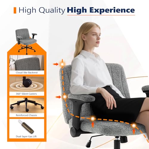 VINGLI Criss Cross Chair with Adjustable Flip-Up Arms,Cross Legged Chair with Wheels, Extra Wide Office Chair,Cozy Desk Chair for Home Office, Vanity, Apartment,Chenille Velvet,Grey - color: Grey