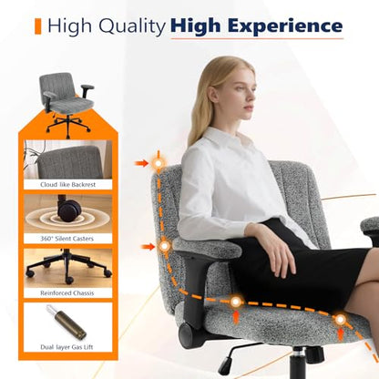 VINGLI Criss Cross Chair with Adjustable Flip-Up Arms,Cross Legged Chair with Wheels, Extra Wide Office Chair,Cozy Desk Chair for Home Office, Vanity, Apartment,Chenille Velvet,Grey - color: Grey