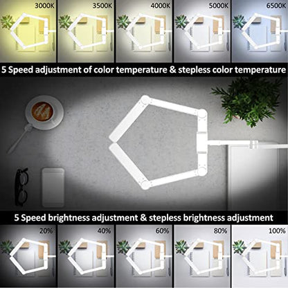EPABINA LED Desk Lamp for Home Office, 41.5" White Clip on Architect Desk Lamp with Clamp, 24W Adjustable Dimmable Bright Swing Arm Eye Care LED Table Light Clamp on Office Lighting - color: White+9 rotatable parts