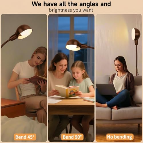 Ruiever Brown Floor Lamp with Flexible Gooseneck and Rotatable Shade，Standing Lamp Include Dimmer LED Bulb，Ideal Tall Lamp with Dimmer and Timer Switch for Reading,Bedside and Living Room (Brown) - color: Brown