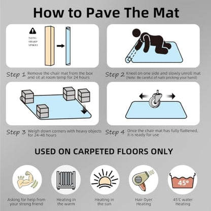 Office Chair Mat for Low Pile Carpet 36" x 48" Convex, Extended Protector