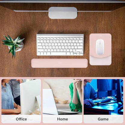 MOSISO Wrist Rest Support Mouse Pad & Keyboard Set, Baby Pink | Rectangular Ergonomic Mousepad, Non-Slip Base, Home/Office Pain Relief & Easy Typing, Neoprene Cloth & Raised Silicone Lining - color: Baby Pink