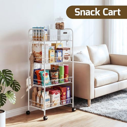 PLKOW 4-Tier Rolling Utility Cart with Detachable Baskets, White - color: White