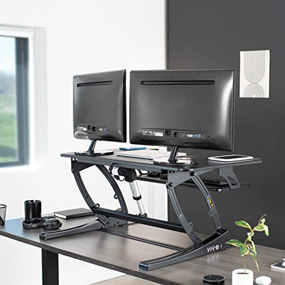 VIVO Black 36 in Electric Desk Converter, DESK-V000VE | Height Adjustable, Stand Up Desk Riser, Wide Keyboard Tray, Dual Monitor and Laptop Workstation, Black Frame, V Series - size: 36"
