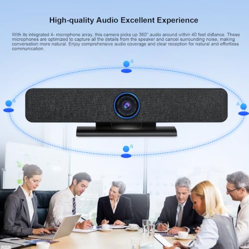 4K All-in-one AI Tracking Video Conference System, AI Speaker Tracking, 4pcs Noise-Cancelling Mics, Speaker, Auto Framing, 4K ePTZ Camera, Suitable for Computer Meeting, Video Calling