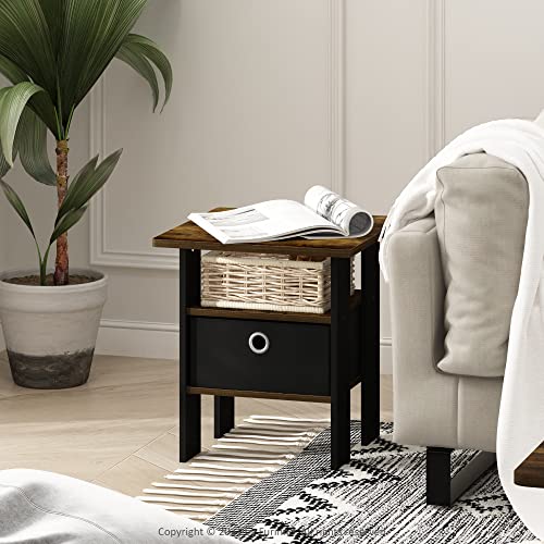 Furinno ANDREY Square Side Table, End Table, Night Stand, Amber Pine | Open Shelves, Storage Bin, Soft-Corner, Modern Bedside Table for Small Spaces, Study, Dorm, Living Room, Bedroom - color: Amber Pine/Black, size: 1-Pack, Center Bin