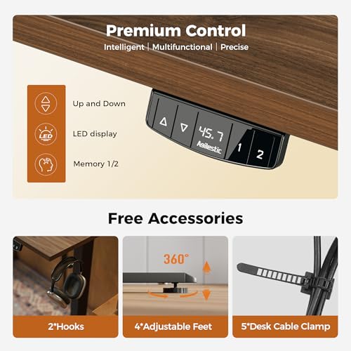 Agilestic Electric Height Adjustable Standing Desk, 48 Inch, Dark Walnut | Smooth Height Adjustment, Memory Presets, Hooks, Stable Steel Frame,154 lbs Capacity, Easy Assembly, Splice Board - color: Dark Walnut, size: 48 x 24 Inch