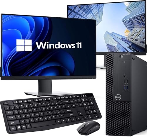 Dell OptiPlex 3070 Desktop Computer PC Intel Core i5-9500 6-Cores, 16GB DDR4 Ram, 512GB SSD, Dual 2 x 22 LED Monitors, WiFi, Wireless KB & Mouse, Windows 11 Pro (Renewed)