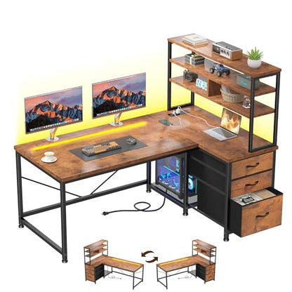 DurayLoly Computer Desk with 3 Drawers & Shelf for Bedroom & Home Office - color: Brown, size: 18.9"D x 47.2"W x 59"H