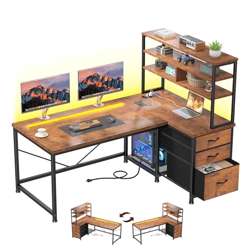 DurayLoly Computer Desk with 3 Drawers & Shelf for Bedroom & Home Office - color: Brown, size: 18.9"D x 47.2"W x 59"H
