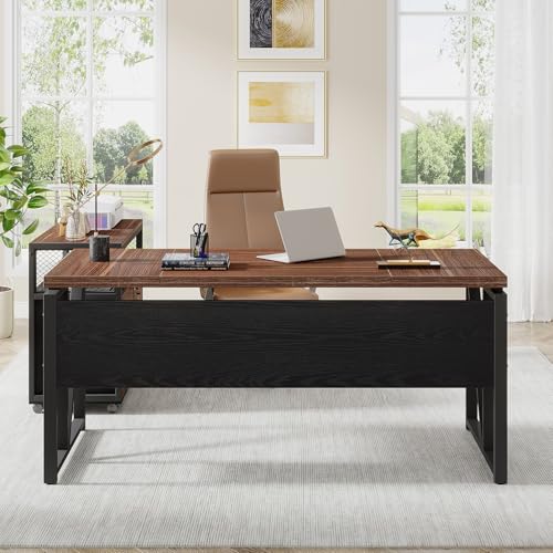 Tribesigns Office Desk with Drawers Sets, 63 inches L Shaped Computer Desk with Mobile File Cabinet,Big Executive Desk for Home Office Furniture Sets (Dark Brown, 63-inch) - color: Dark Brown