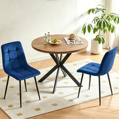 Homedot Modern Dining Table Set for 2,37-in Round Kitchen Table Chairs Set Space Saving, Rustic Brown Dinner Table with Navy Blue Dining Room Side Chairs Upholstered, Small Breakfast Nook Table Set - color: Navy Blue, size: 1* Round Table+2*Chair