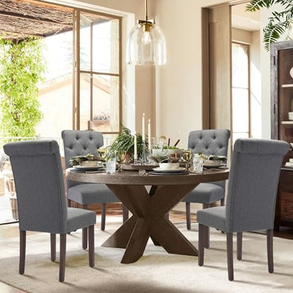 COLAMY Button Tufted Dining Chairs Set of 6, Accent Parsons Diner Upholstered Fabric Dining Room Stylish Kitchen Chairs with Solid Wood Legs and Padded Seat, Dark Grey - color: Dark Grey, size: set of 6