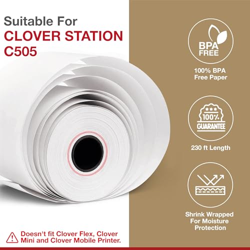 Thermal Paper for Clover Station P100, P500 & Clover Duo C505-10 Rolls - size: 10 Rolls, style: Clover Station