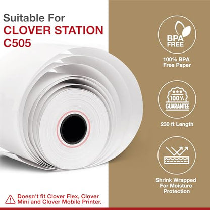 Thermal Paper for Clover Station P100, P500 & Clover Duo C505-10 Rolls - size: 10 Rolls, style: Clover Station
