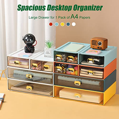 Desktop Storage Drawers, Plastic Countertop Printer Paper Organizer - color: 2 Large Drawers, BU & CYAN