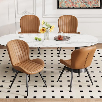 Dining Chairs Set of 6 Modern Fabric Dining Room Chairs Upholstered Dining Chairs with Thick Cushions Metal Legs Armless Back Chair for Kitchen and Living Room Brown - color: Brown (Fabric), size: Set of 6